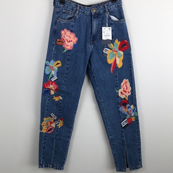 Zara - floral patch mom fit jeans - Picture 2 of 7